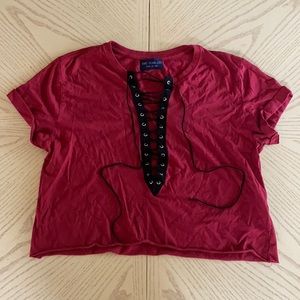 Burgundy Lace up tshirt
